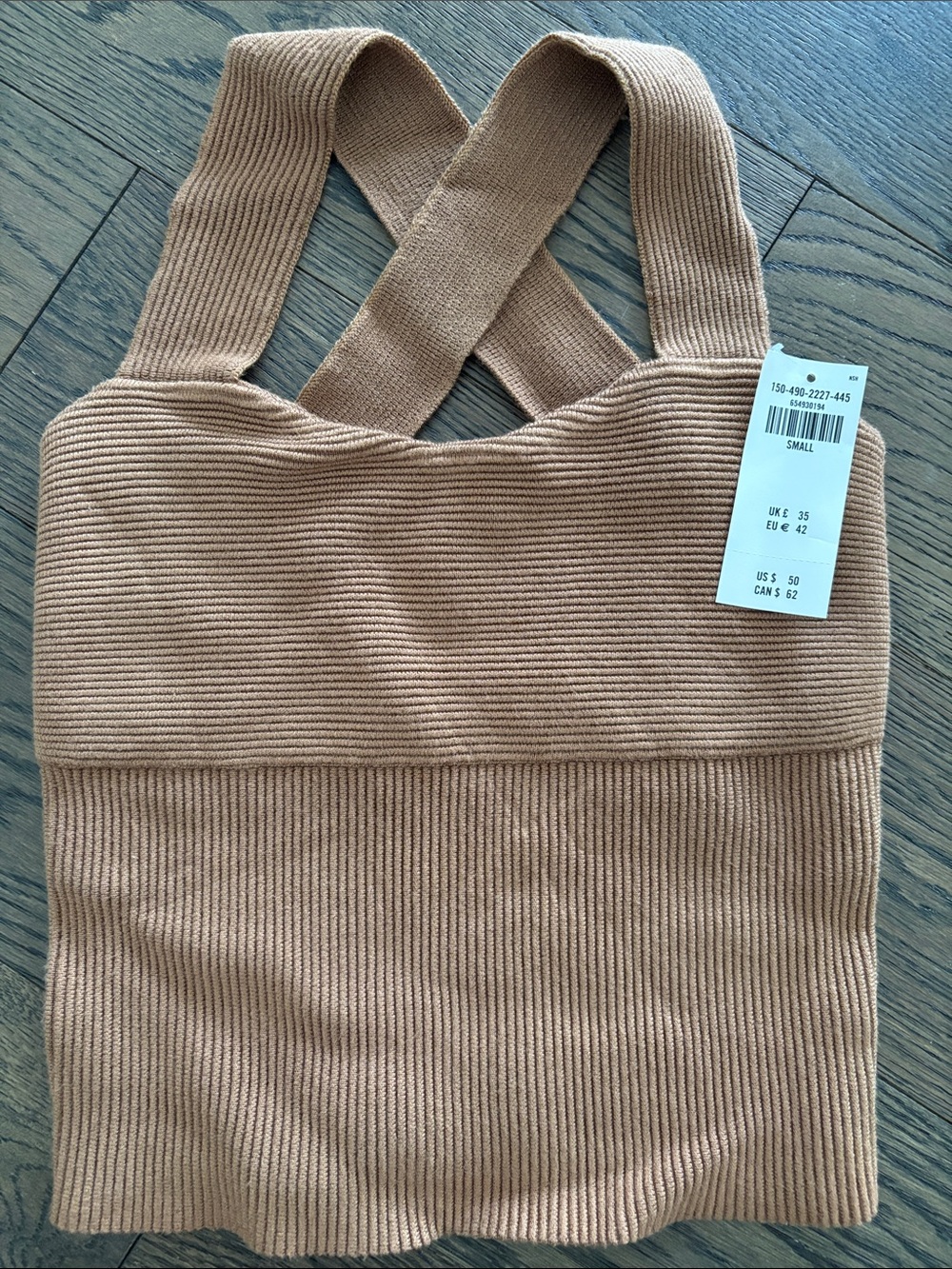 Ribbed Crossback Knit Tank Top — Camel